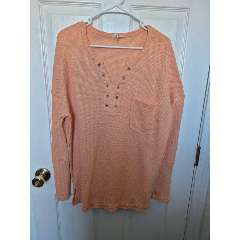 Women's Entro Peach Long Sleeve Waffle Knit Tee XL